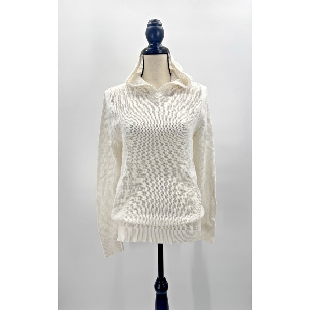 Eddie Bauer Pullover Sweater XL Hooded Open Knit Crochet Beachy Cottage Coastal